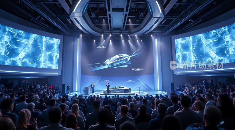 新品发布会现场观众聚焦舞台上的汽车展示