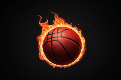 黑色背景有火的篮球高清图片