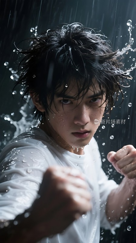 雨中战斗汗水与雨水交织的激情瞬间