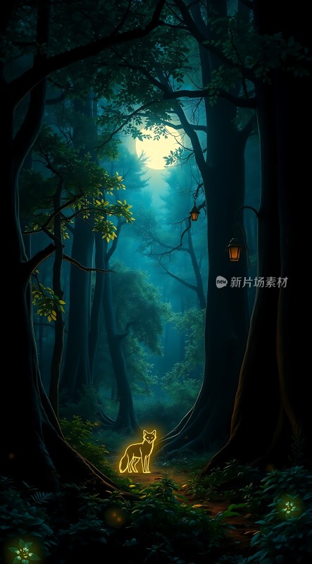 森林夜行月光下的狐狸之旅