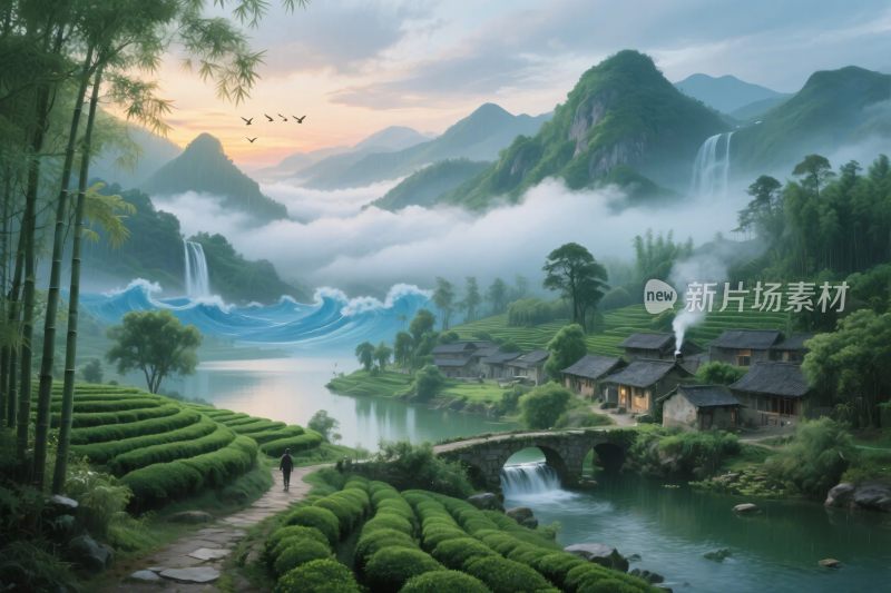 山水田园风景插画