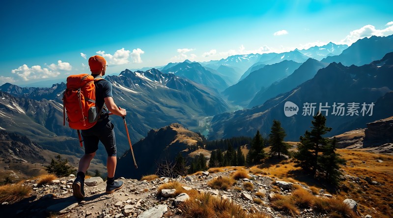 徒步旅行者探索壮丽山脉
