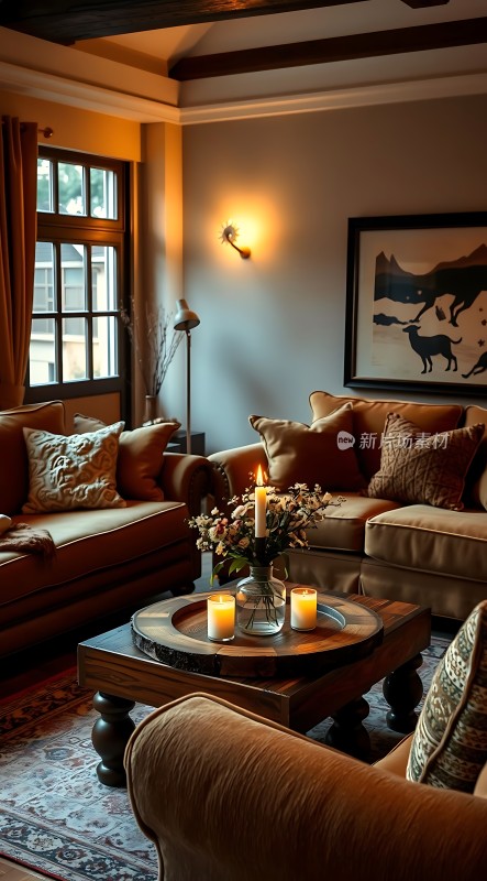 温馨客厅舒适沙发精美装饰温暖灯光