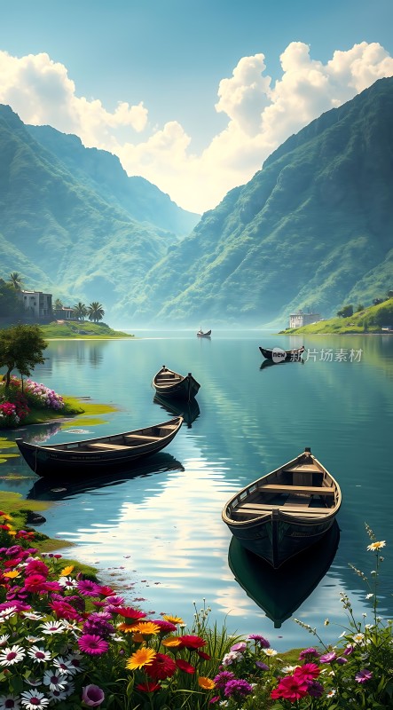 湖畔花语静谧时光