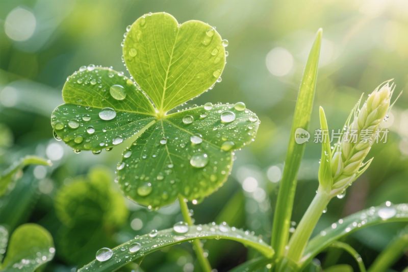 四叶草带水滴自然图