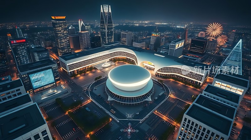 繁华都市夜景下的现代建筑群