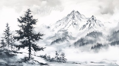 雪山美术绘画