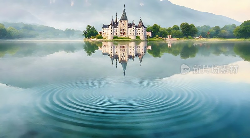 湖畔古堡映水波