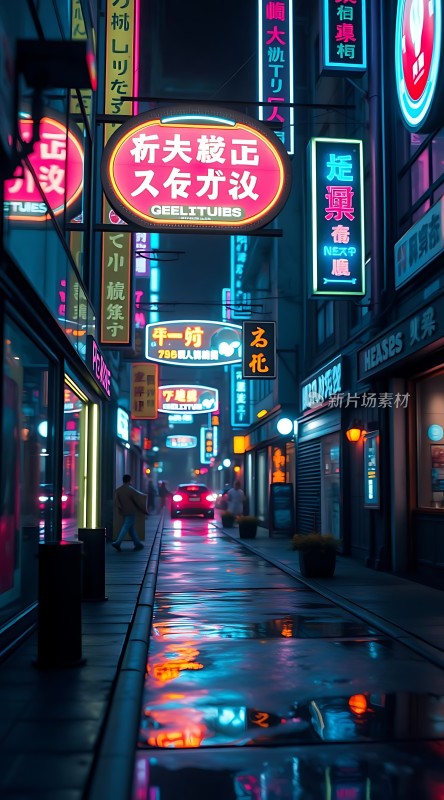 霓虹灯下的繁华街道