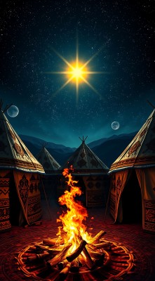 篝火旁的星空下的帐篷 篝火旁的星空下的帐篷