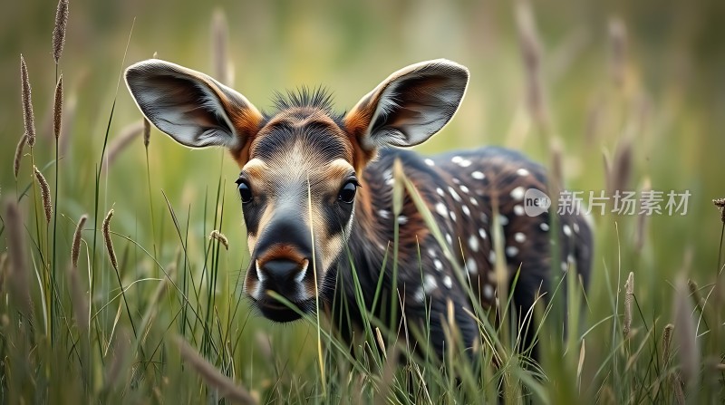 小鹿在草丛中探出头