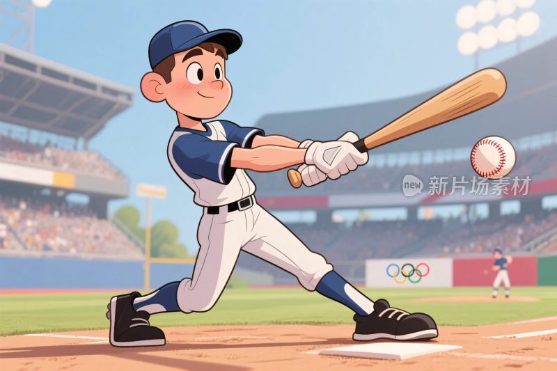 棒球运动员挥棒插画