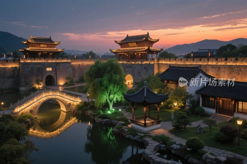 古建古桥夜景风光