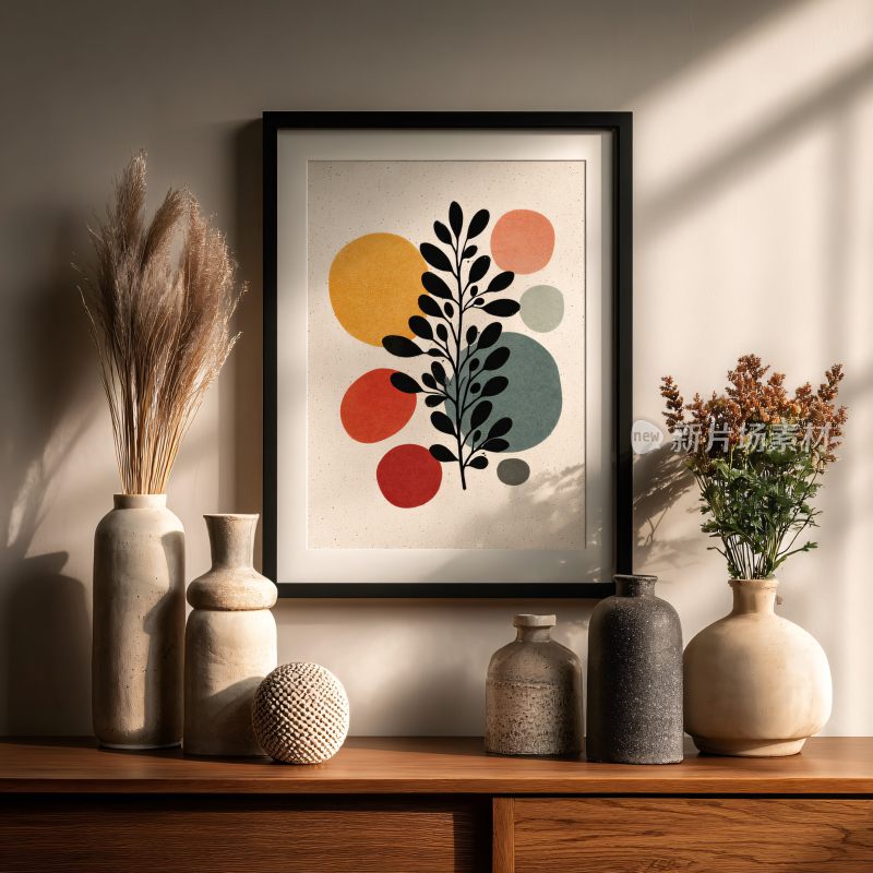 简约装饰画搭配花瓶摆件