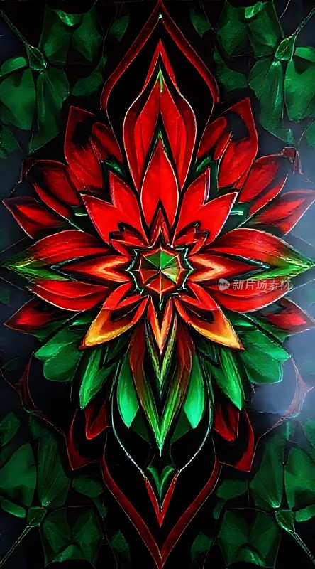 红色与绿色的华丽花朵