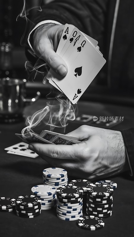 黑桃AQ扑克牌与筹码