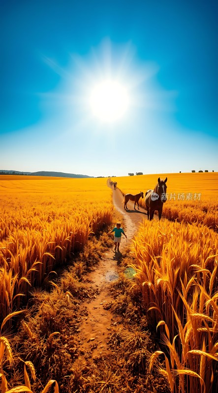 金色麦田中的小路