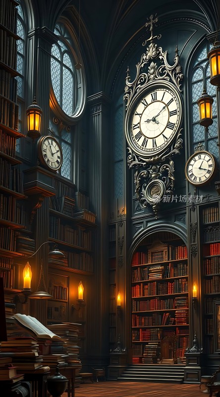 古堡图书馆里的神秘时钟