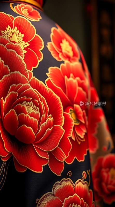 红色花朵图案旗袍