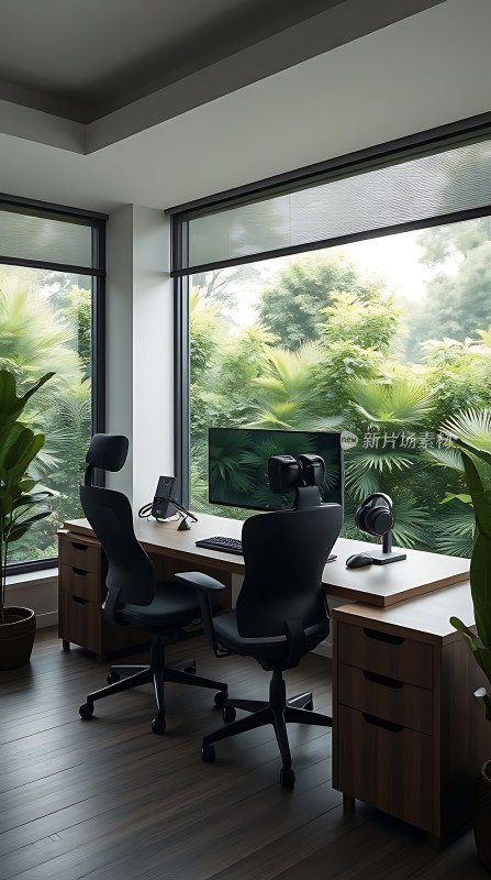 现代办公空间绿意盎然的工作环境