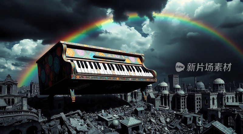 钢琴彩虹下的废墟之城