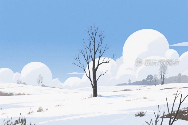 冬日雪景风景插画