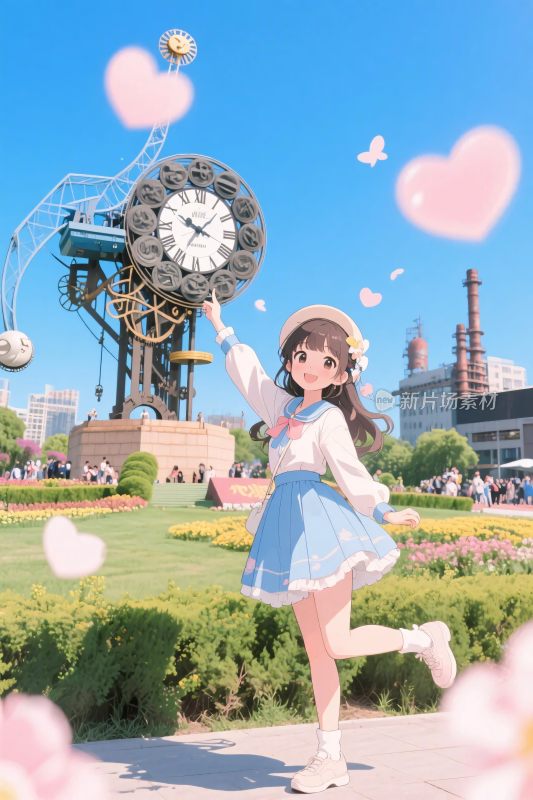 动漫少女于户外欢快起舞