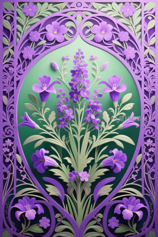 紫色花卉艺术插画
