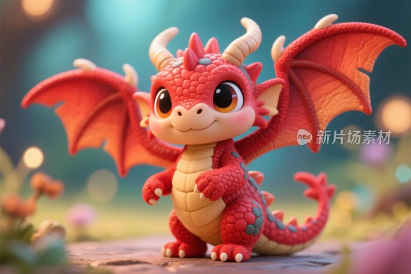红色卡通小龙插画