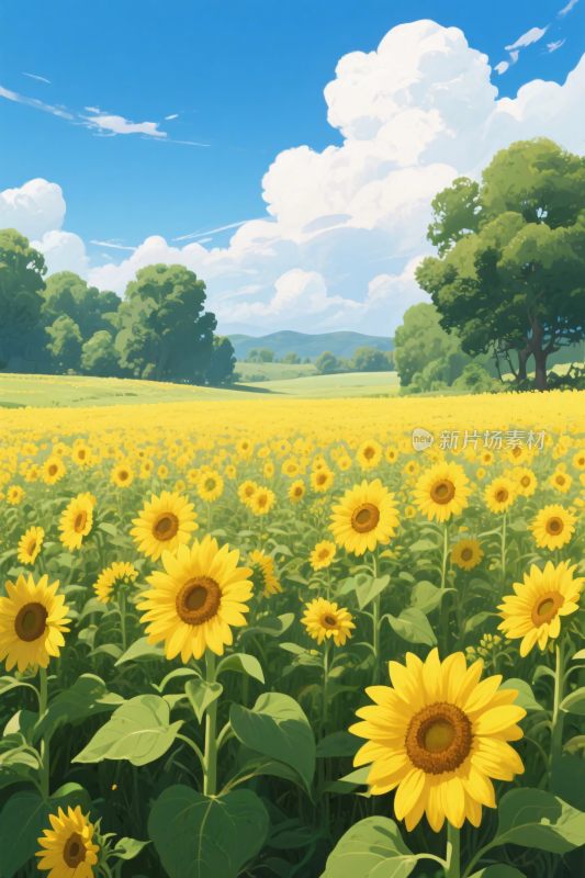 向日葵田园风景插画
