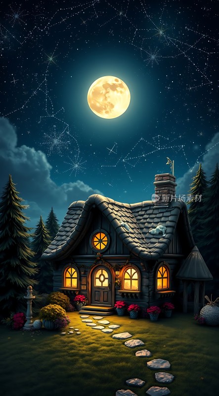 星空下的温馨小屋