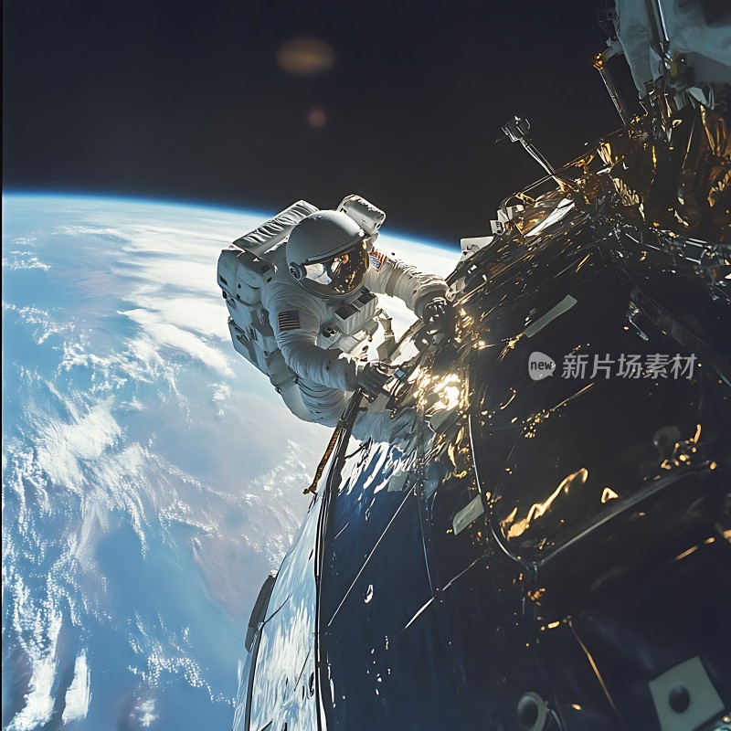 宇航员太空行走地球背景