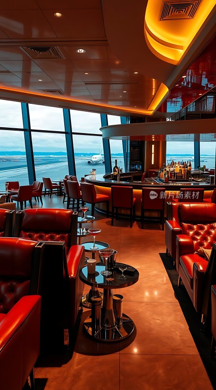 机场豪华休息室红椅绿窗尽享宁静