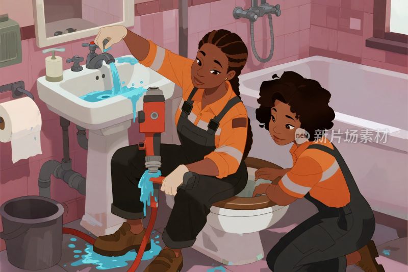 两名女性维修卫生间