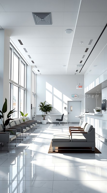现代简约医院大厅明亮宽敞绿植点缀舒适宁静