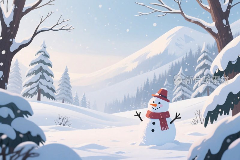 冬季雪景雪人插画