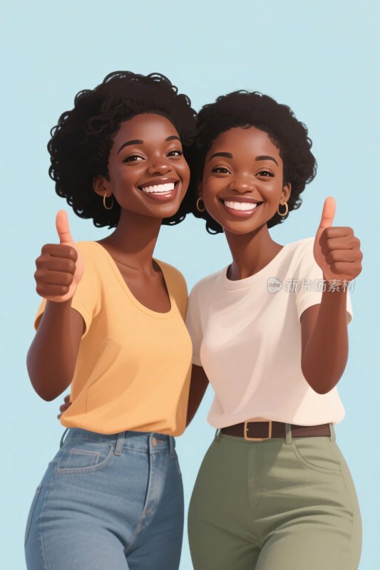两位女性点赞插画