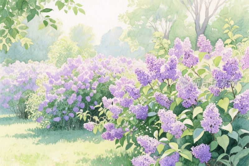 春日薰衣草花丛插画