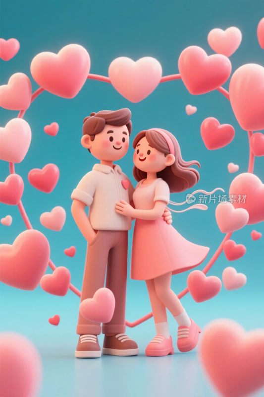 卡通情侣爱心场景