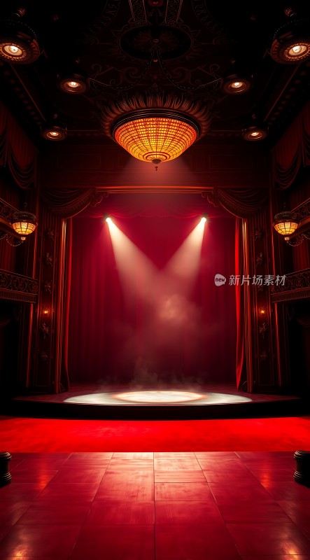 舞台灯光璀璨红毯铺地剧院华丽壮观