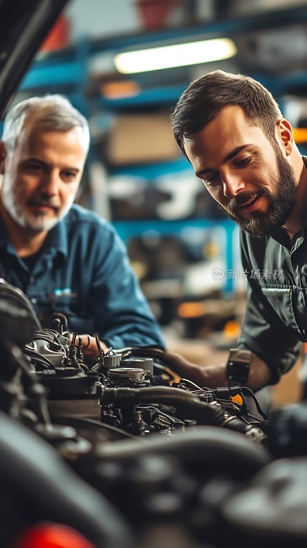 机械师专注检修汽车引擎