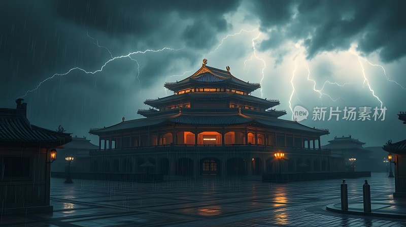 雷雨夜的古建筑