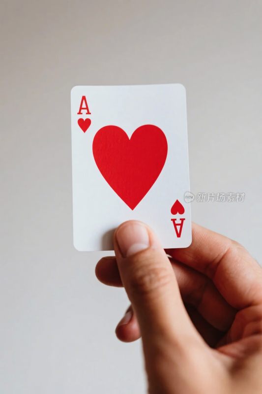 手拿红桃扑克牌