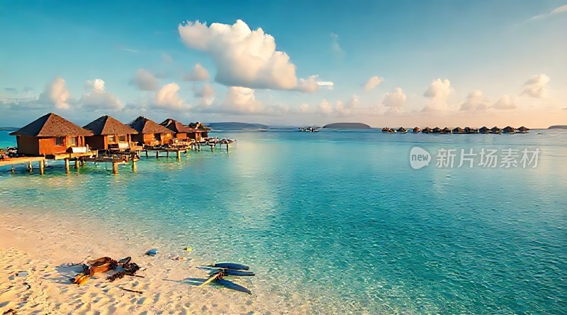 碧海蓝天下的水上木屋度假胜地