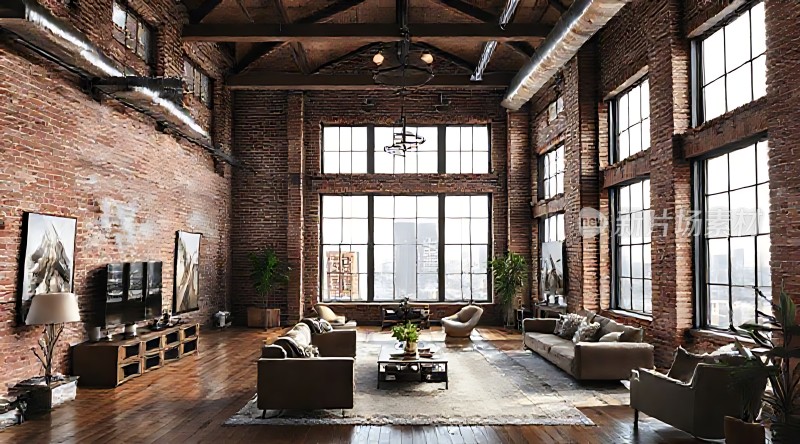 工业风大宅红砖绿植现代家具