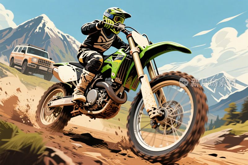 越野摩托骑手驰骋山间