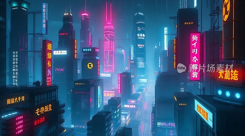 霓虹闪烁的未来都市夜景
