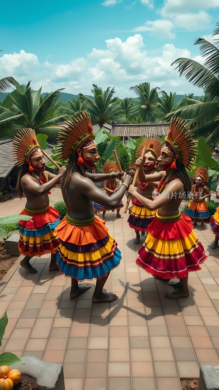 热带雨林舞者色彩斑斓服饰与自然风光完美融合