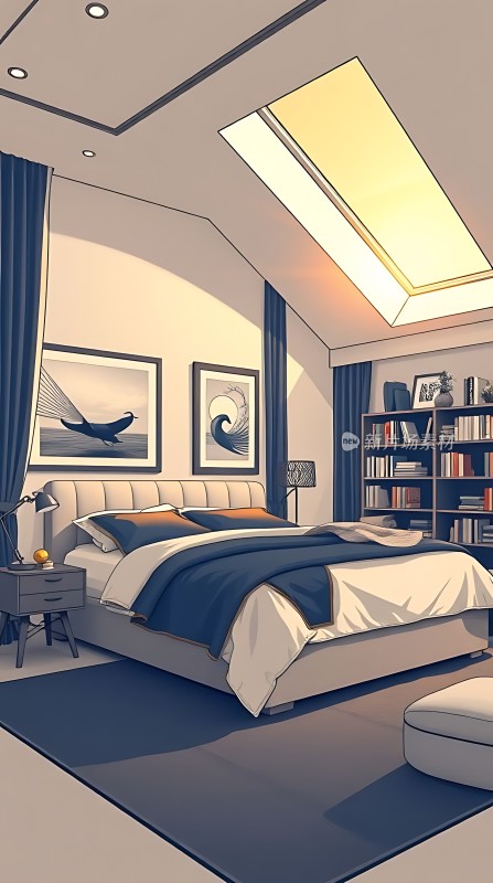 现代卧室设计简约风格蓝色调装饰舒适温馨