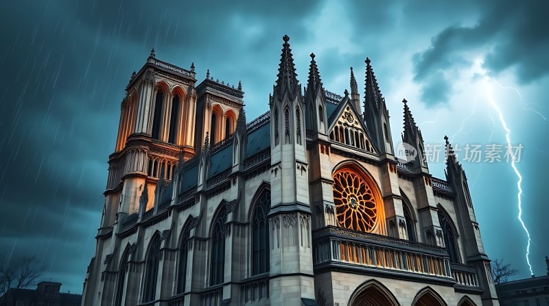 暴风雨中的哥特式教堂
